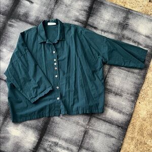Eleven Stitch Design Teal Button-Up Oversized Shirt